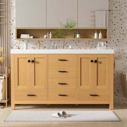 Bathroom Vanity With Double Sink, Soft Close Doors & Drawers Handles - Wood