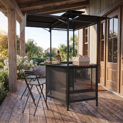 Grill Gazebo with Shelves, Hooks & Double Roof Canopy