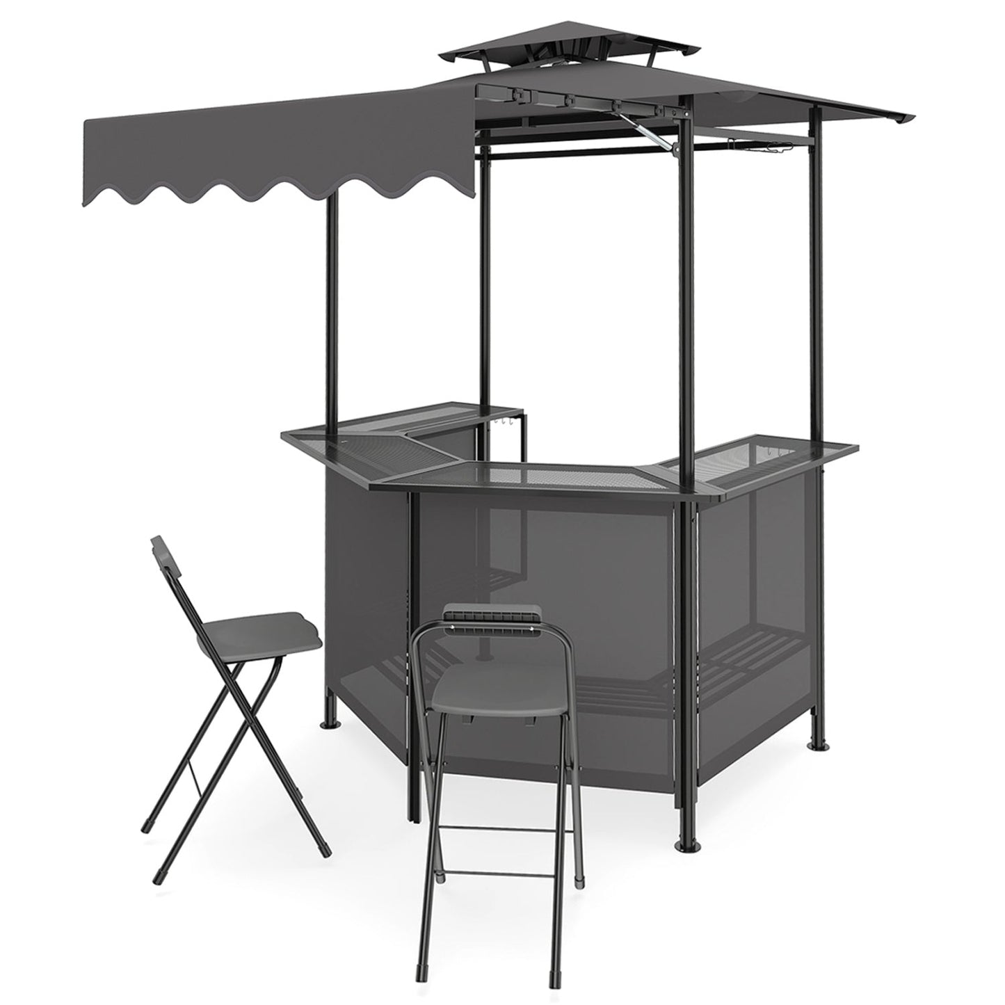 Grill Gazebo with Shelves, Hooks & Double Roof Canopy