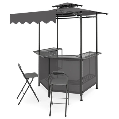 Grill Gazebo with Shelves, Hooks & Double Roof Canopy