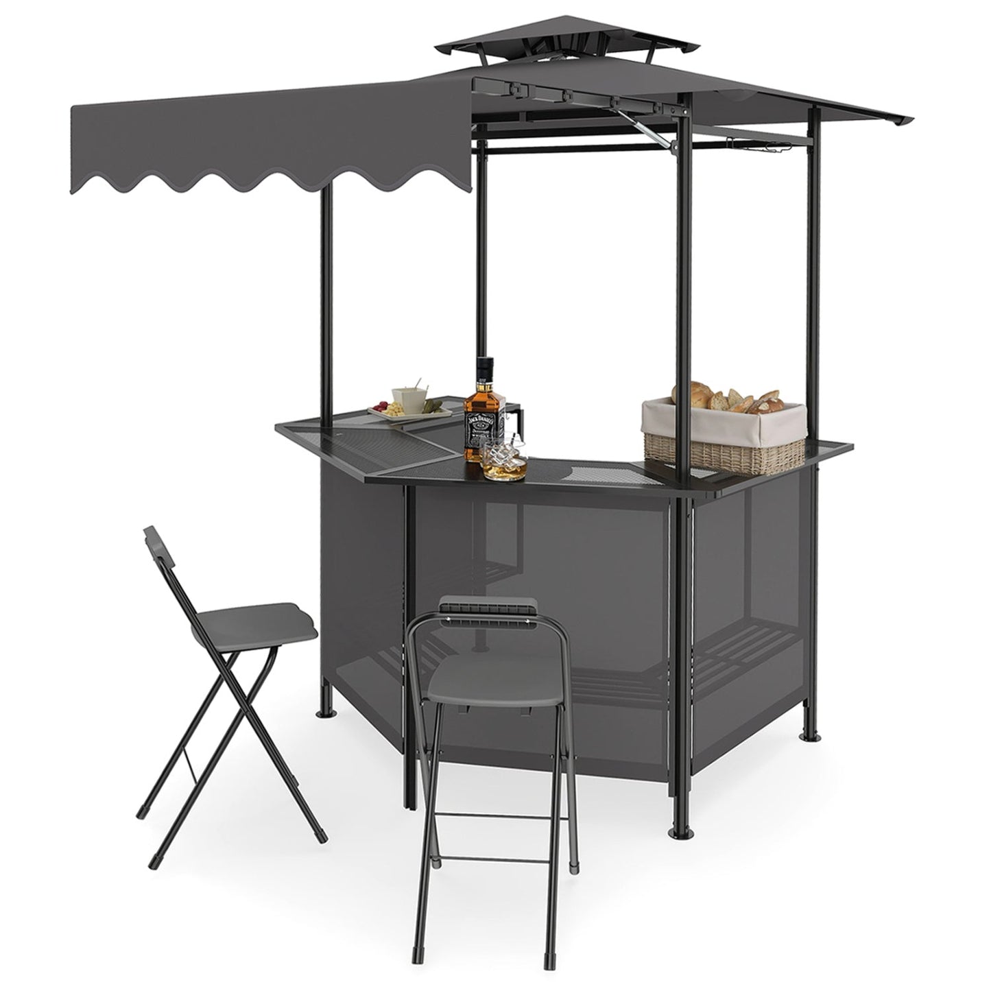 Grill Gazebo with Shelves, Hooks & Double Roof Canopy