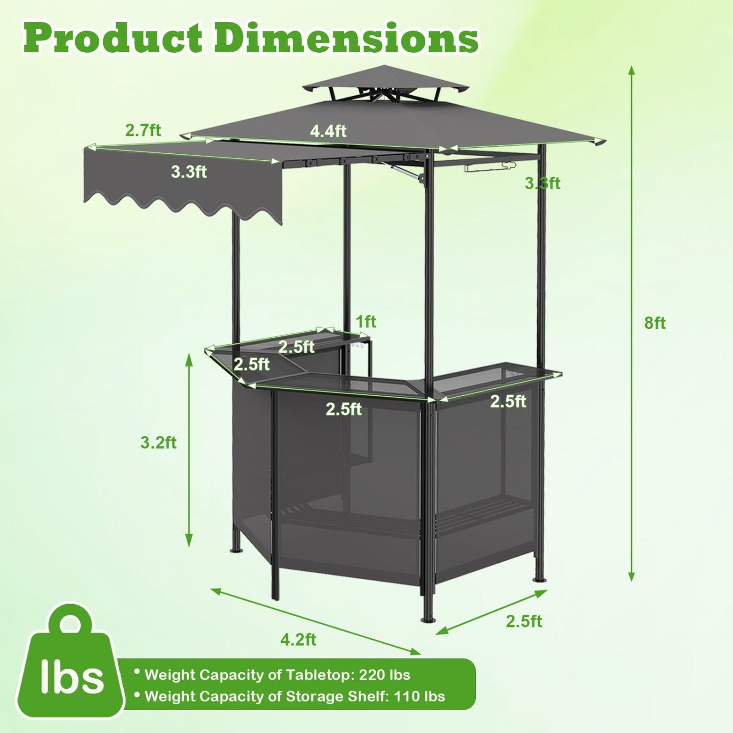 Grill Gazebo with Shelves, Hooks & Double Roof Canopy
