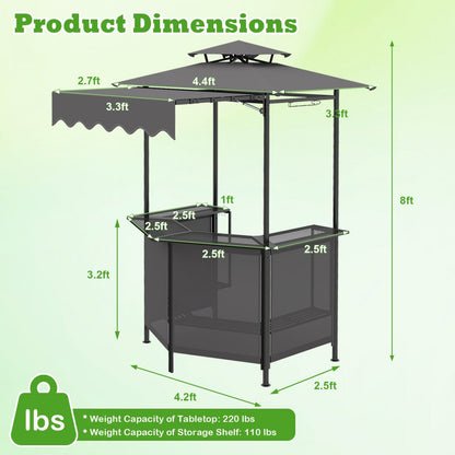 Grill Gazebo with Shelves, Hooks & Double Roof Canopy