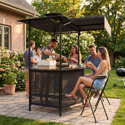 Grill Gazebo with Shelves, Hooks & Double Roof Canopy