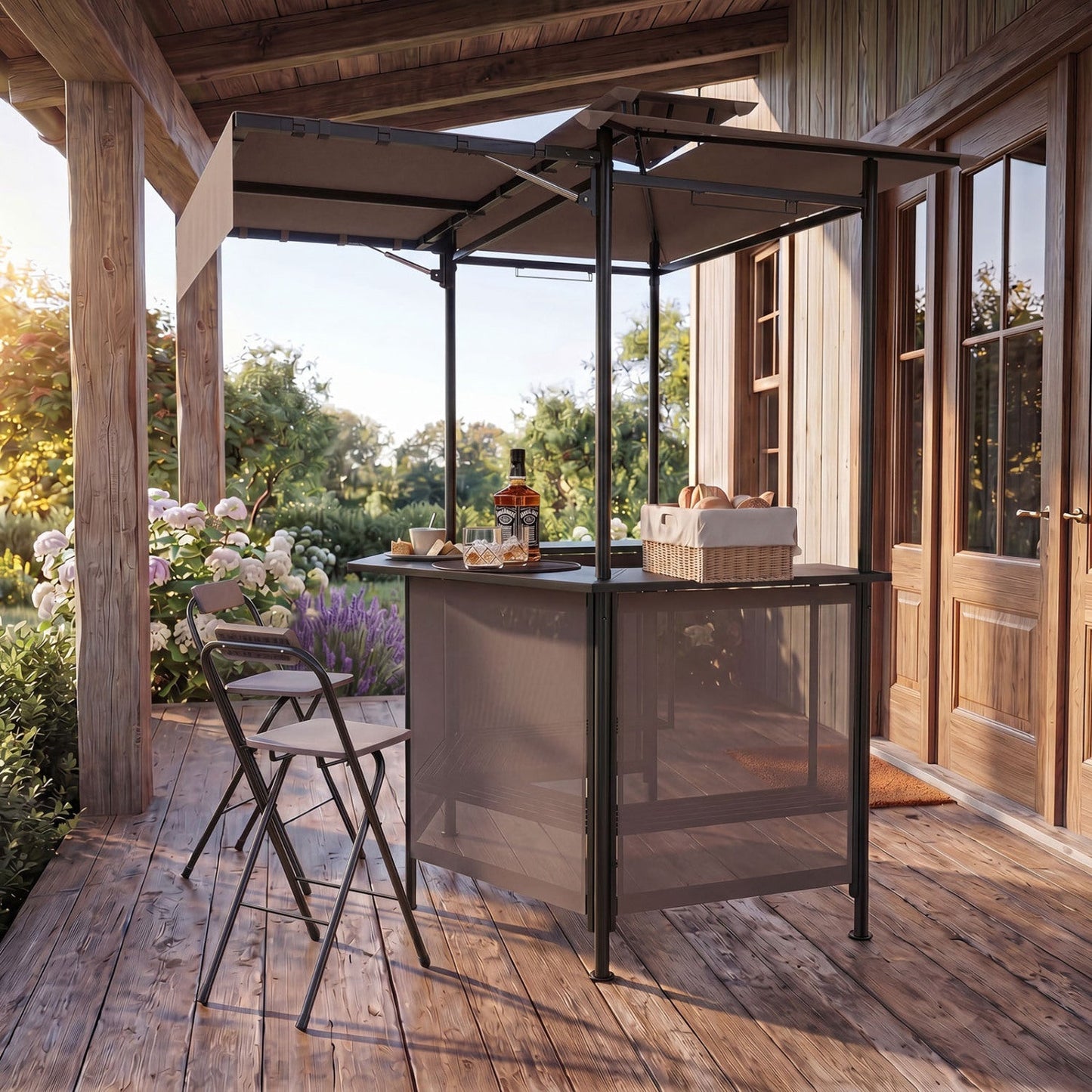 Grill Gazebo with Shelves, Hooks & Double Roof Canopy