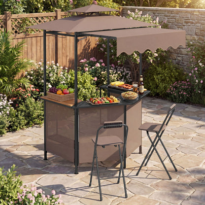Grill Gazebo with Shelves, Hooks & Double Roof Canopy
