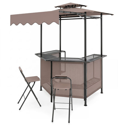 Grill Gazebo with Shelves, Hooks & Double Roof Canopy
