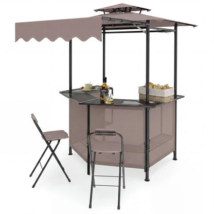 Grill Gazebo with Shelves, Hooks & Double Roof Canopy