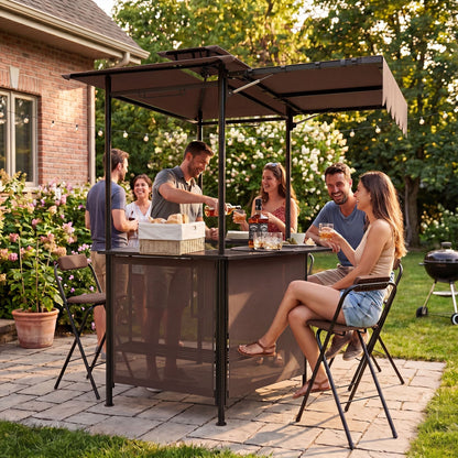 Grill Gazebo with Shelves, Hooks & Double Roof Canopy