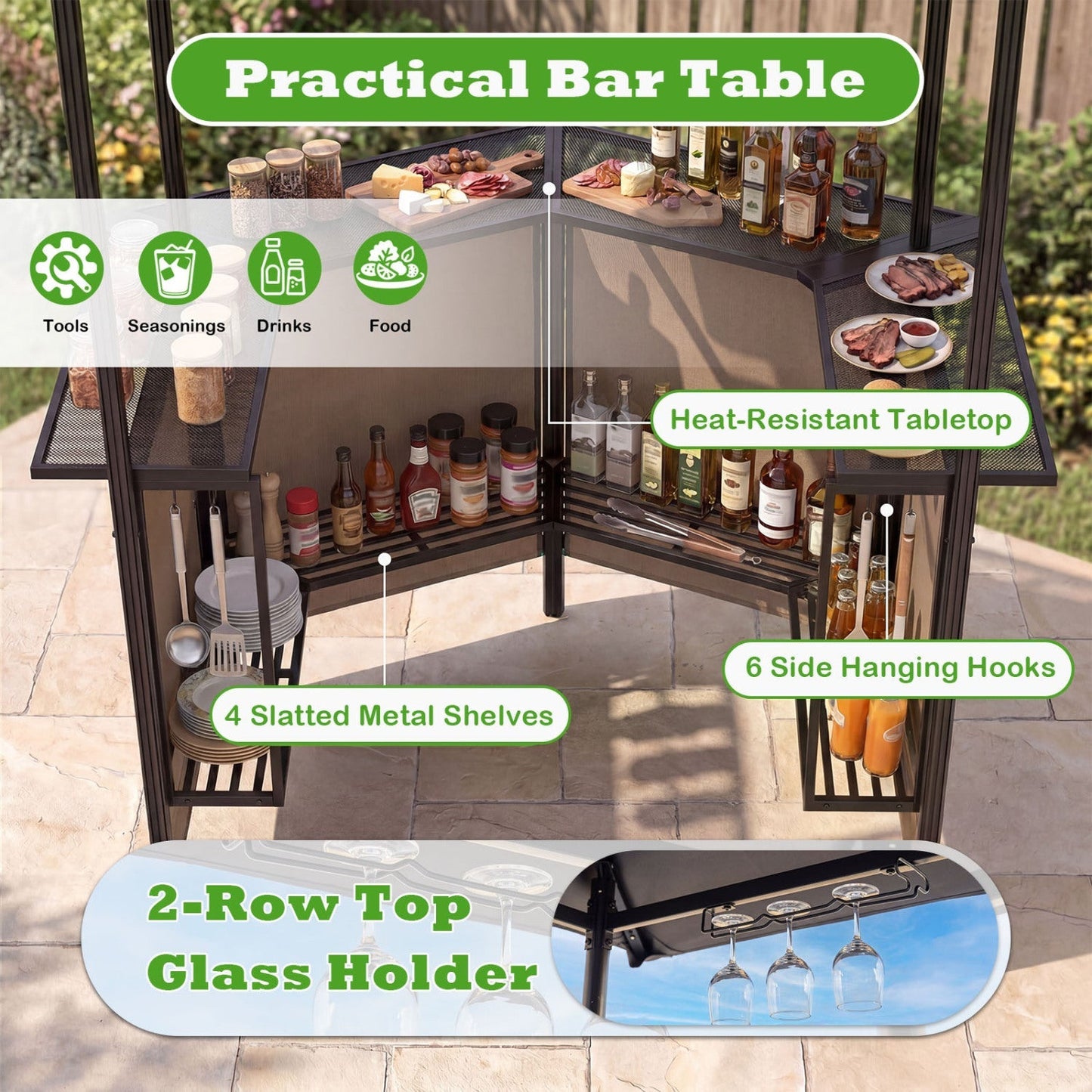 Grill Gazebo with Shelves, Hooks & Double Roof Canopy