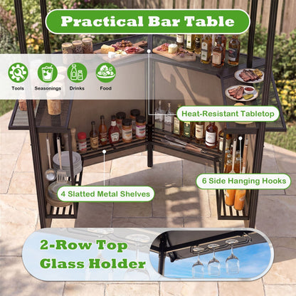 Grill Gazebo with Shelves, Hooks & Double Roof Canopy