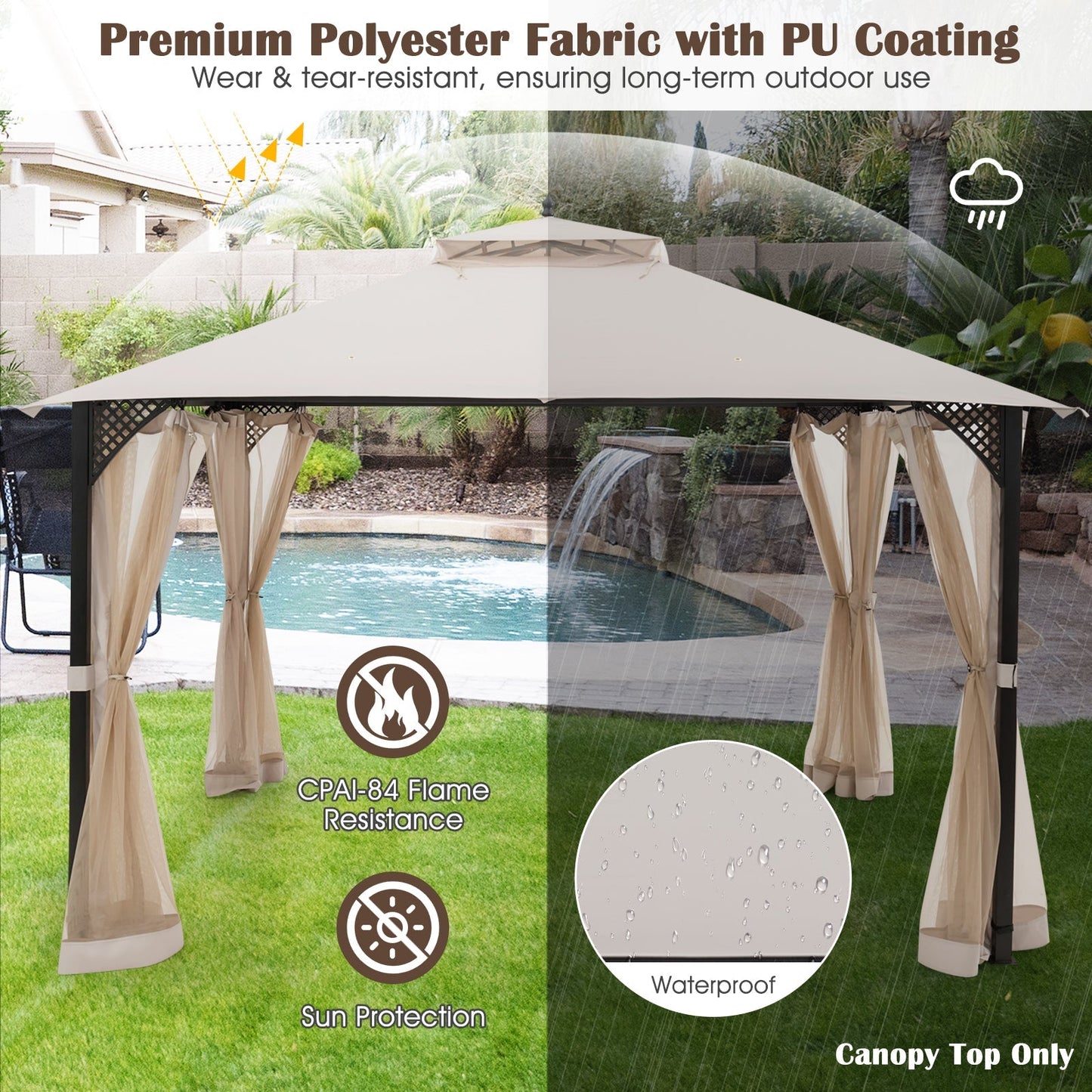 10 x 12 Feet Gazebo Replacement Top with Air Vent and Drainage Holes