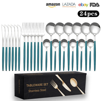 Cutlery Set Stainless Steel Knife Fork Set 24-Piece Tableware Set Golden Steak Knife Fork Spoon 6-Person Set