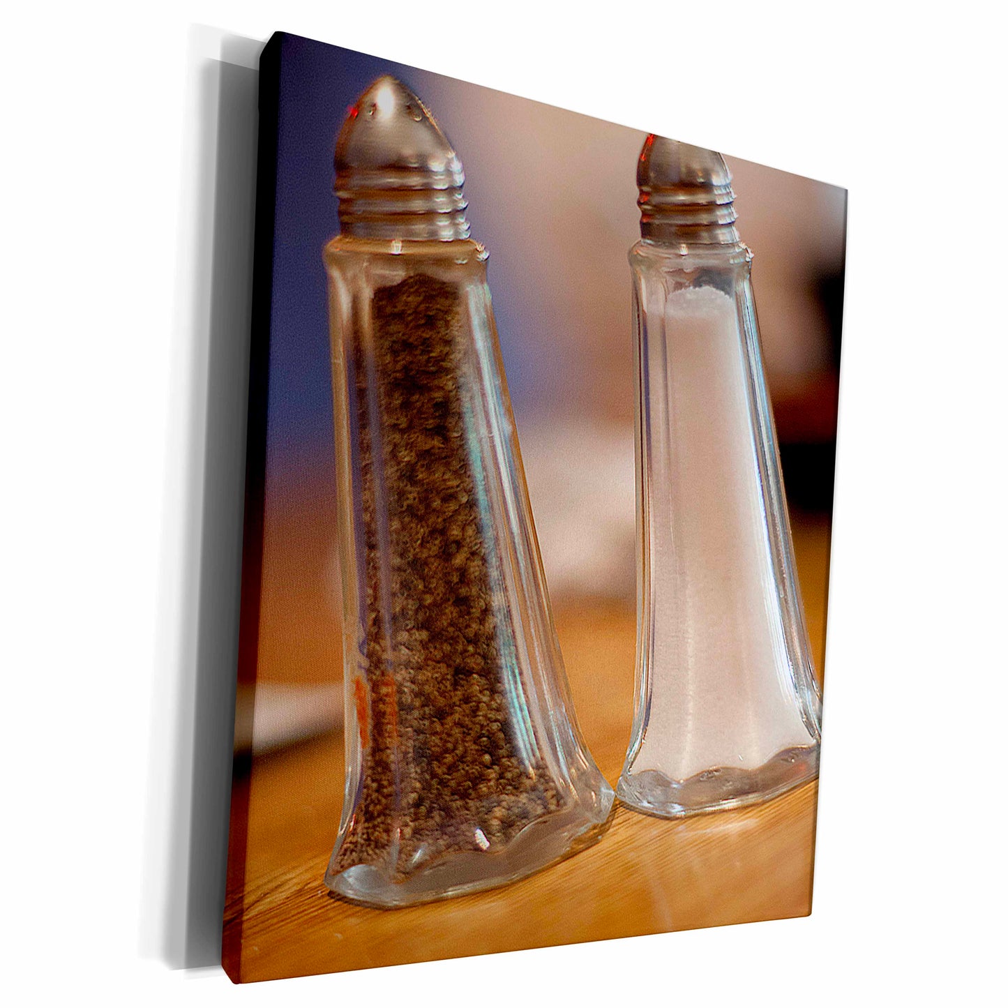 3dRose A Salt and Pepper Shaker at a Restaurant Shot Close up... - Museum Grade Canvas Wrap (cw_52098)