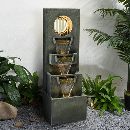 Resin Moon Gate Outdoor Water Fountain 39 Inch Warm LED