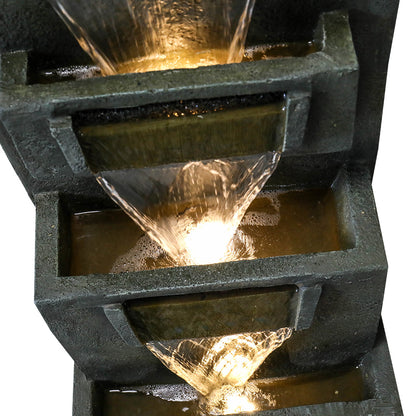Resin Moon Gate Outdoor Water Fountain 39 Inch Warm LED