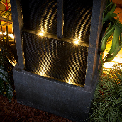 Resin Ribbed Slate Outdoor Water Fountain Quiet 50 in