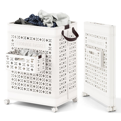 Collapsible Laundry Basket 20 Gallon Plastic Storage Bin-White
