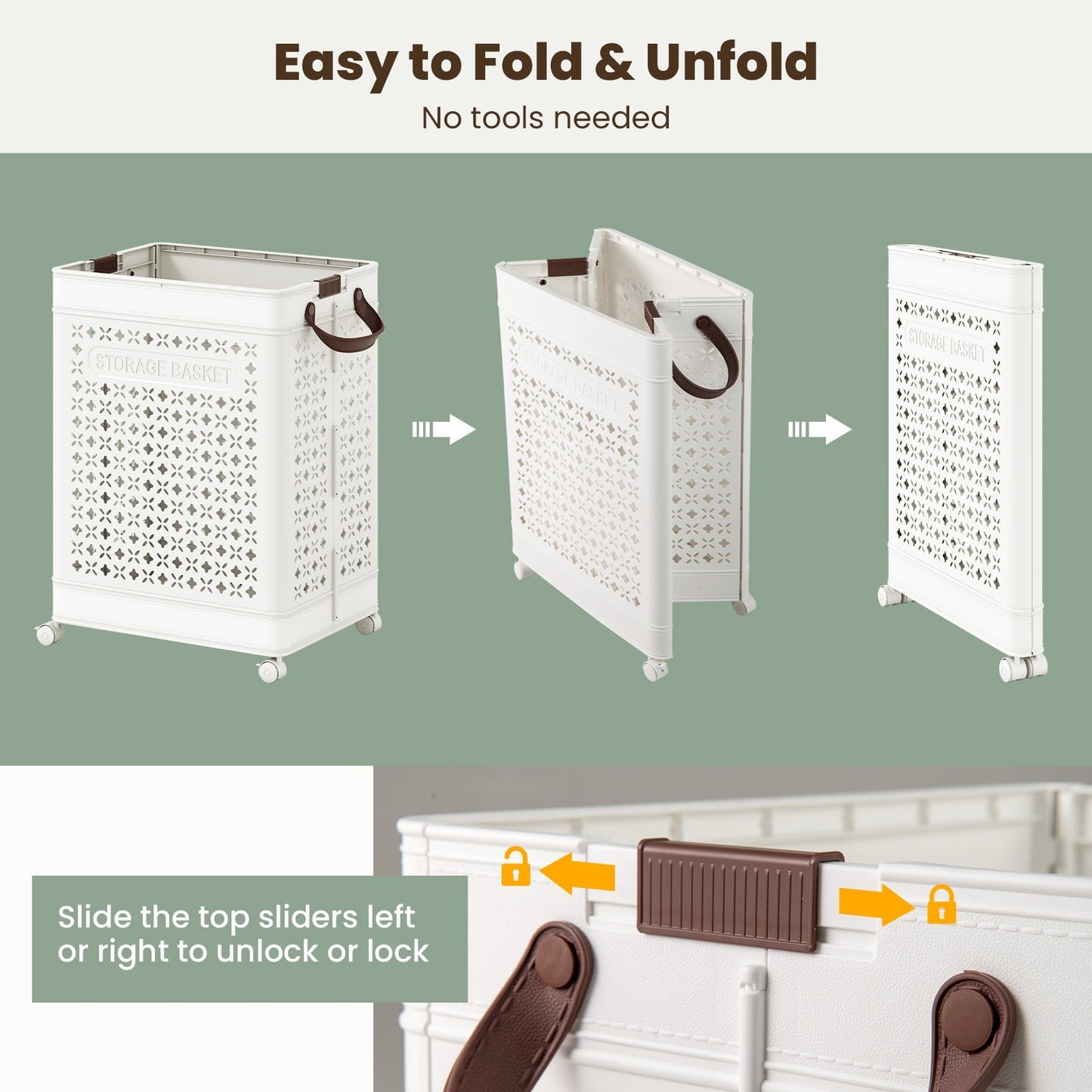 Collapsible Laundry Basket 20 Gallon Plastic Storage Bin-White