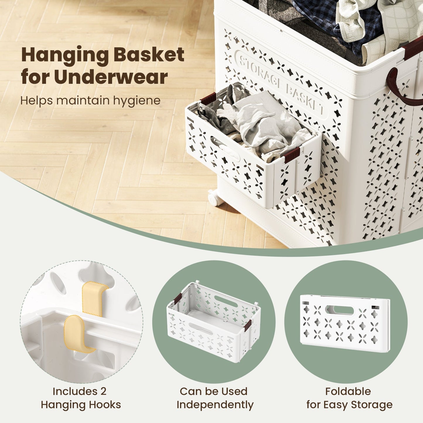 Collapsible Laundry Basket 20 Gallon Plastic Storage Bin-White