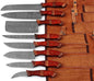 Custom Handmade Damascus Kitchen Knives Set - Rosewood & Pakkawood Handles