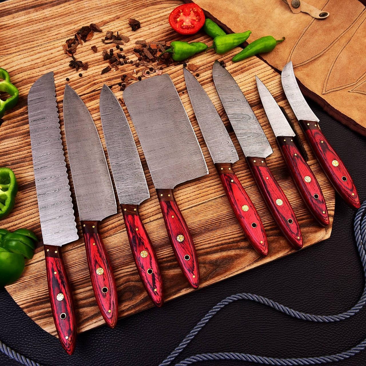 Custom Handmade Damascus Steel Kitchen Knives Set - 3 to 8 Inches