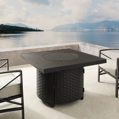 Dalton 40" Square Woven Aluminum Convertible Gas Fire Pit Table