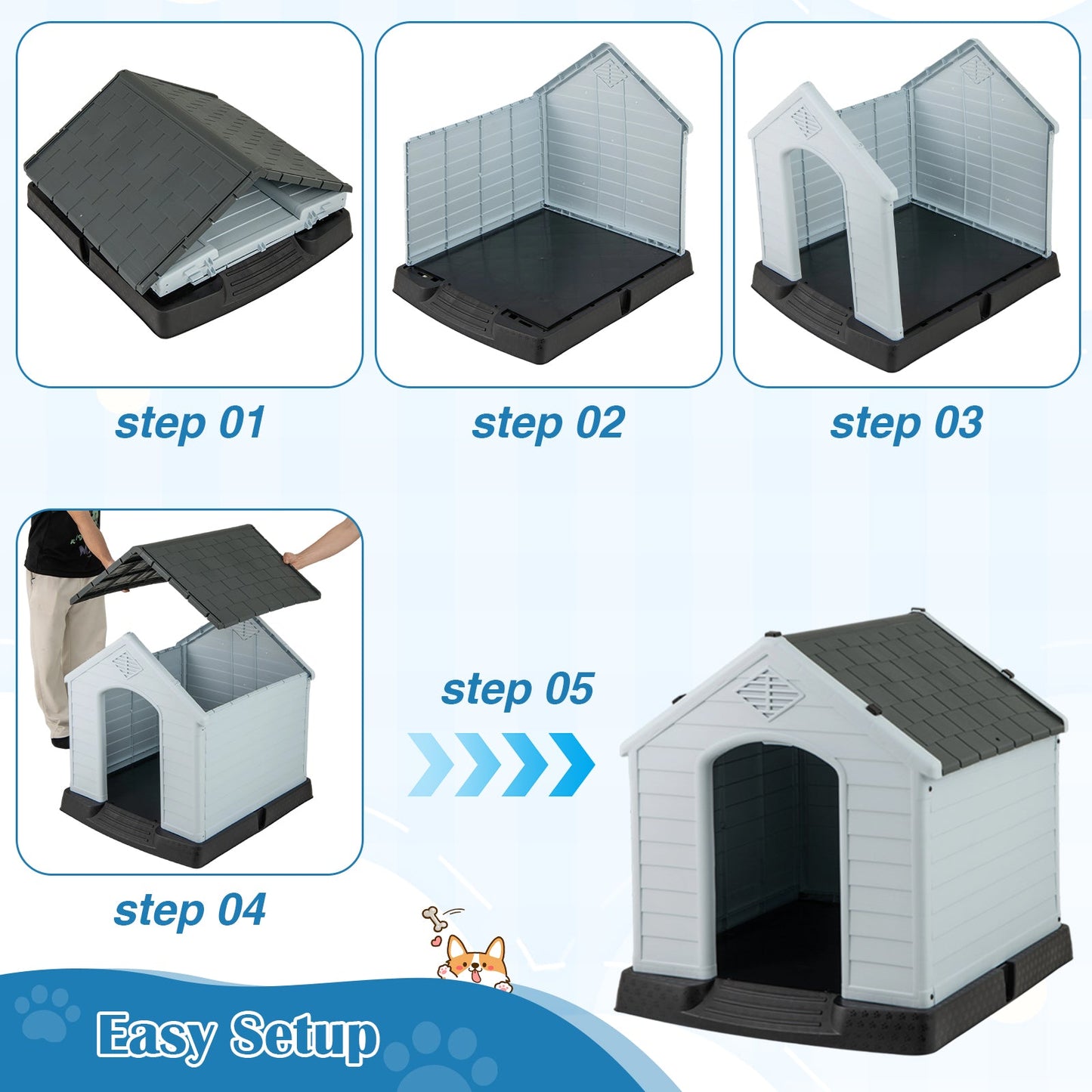 Dog House for Small Dogs Waterproof Plastic with Elevated Floor