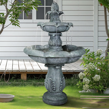 Concrete Pedestal Fountain Ornate 3 Tier Outdoor