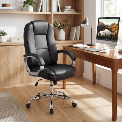 Ergonomic Leather Office Chair with Padded Armrests and Rocking Backrest