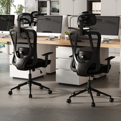 Ergonomic Office Chair with 3D Headrest and Reclining Backrest-Black
