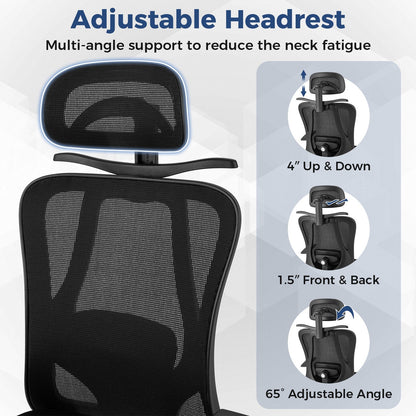 Ergonomic Office Chair with 3D Headrest and Reclining Backrest-Black