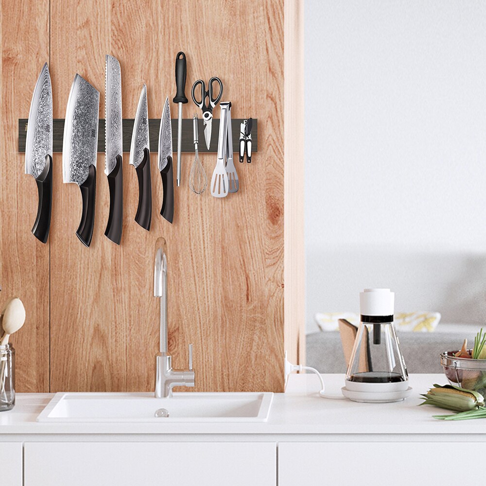 FINDKING Powerful Magnetic Knife Strip Handmade Acacia wood knives Holder Wall Mount Block