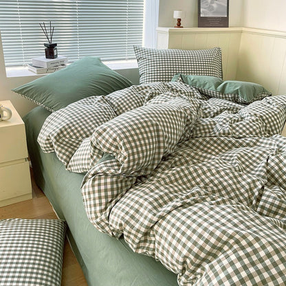 Cotton Dyed Washed Cotton Bedding Set Pure Cotton A Class Flat Sheet Quilt Cover Fitted Sheet Quilt Cover Three-Piece Set Striped