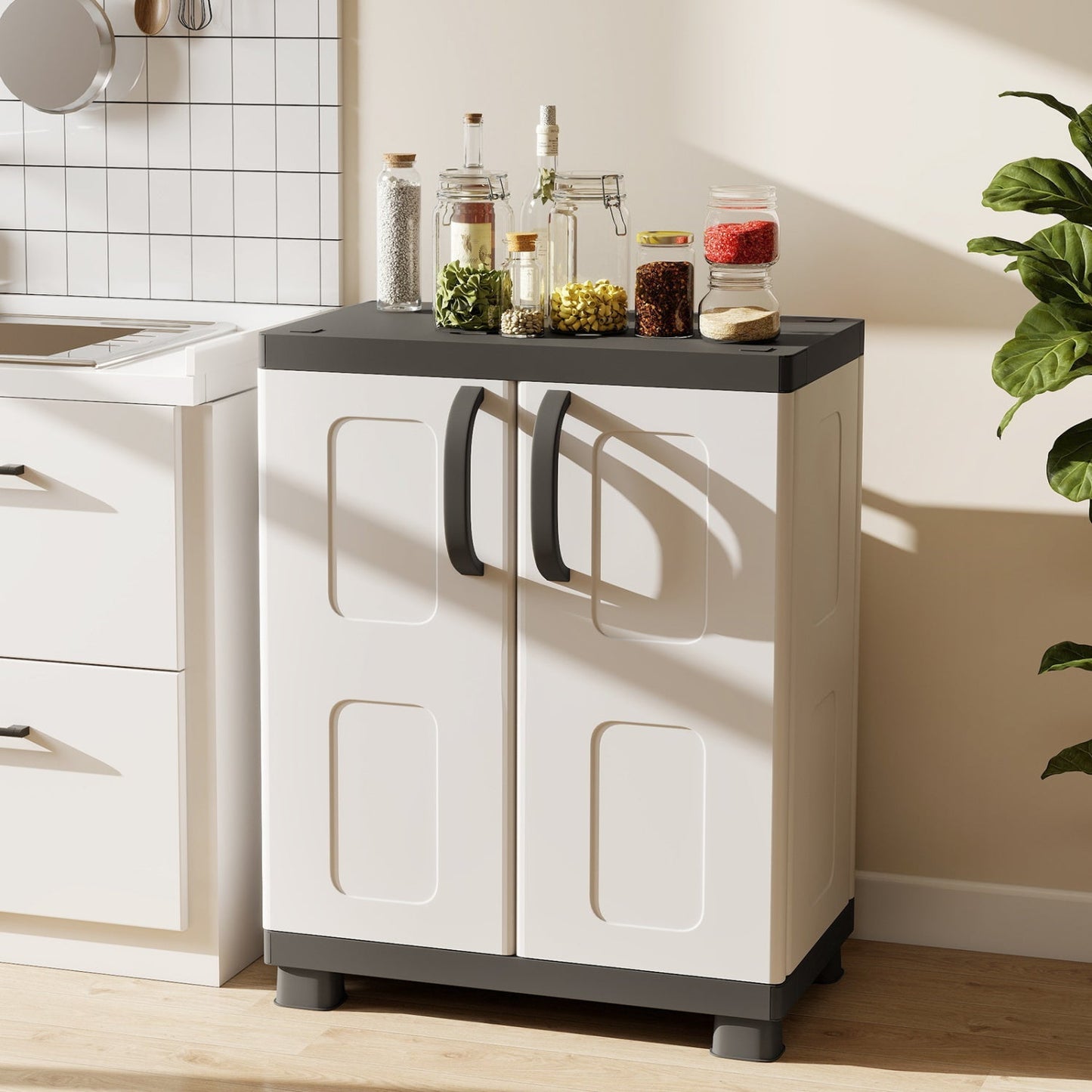 Freestanding Buffet Cabinet Sideboard with 2 Doors and Adjustable Shelves for Kitchen and Garage