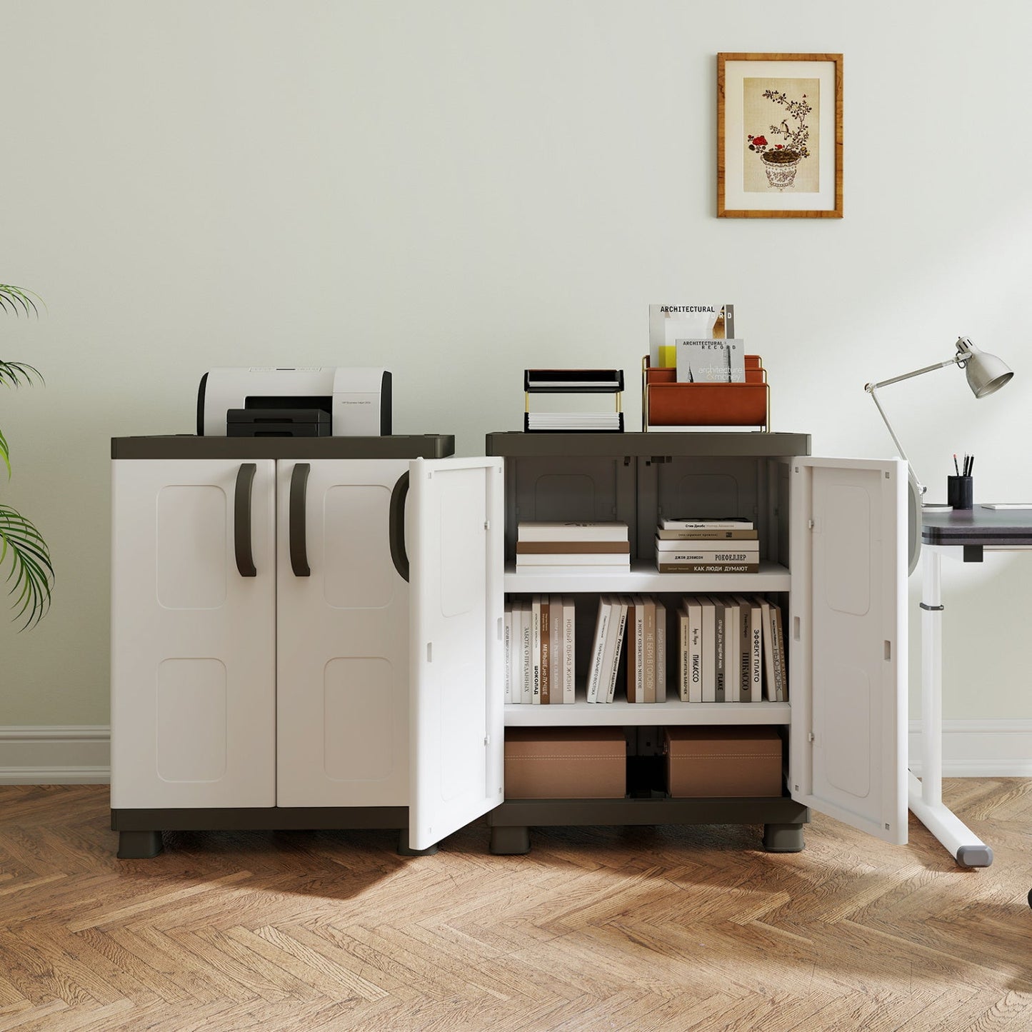 Freestanding Buffet Cabinet Sideboard with 2 Doors and Adjustable Shelves for Kitchen and Garage