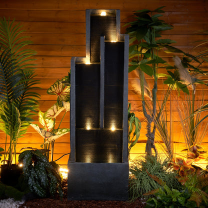 Resin Ribbed Slate Outdoor Water Fountain Quiet 50 in