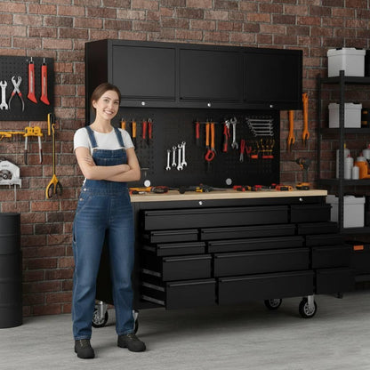 Overhead Pro 72" Rolling Tool Chest | 79" Tall | 24" Deep | 14 Drawers | Overheads | Pegboard & Power Strip