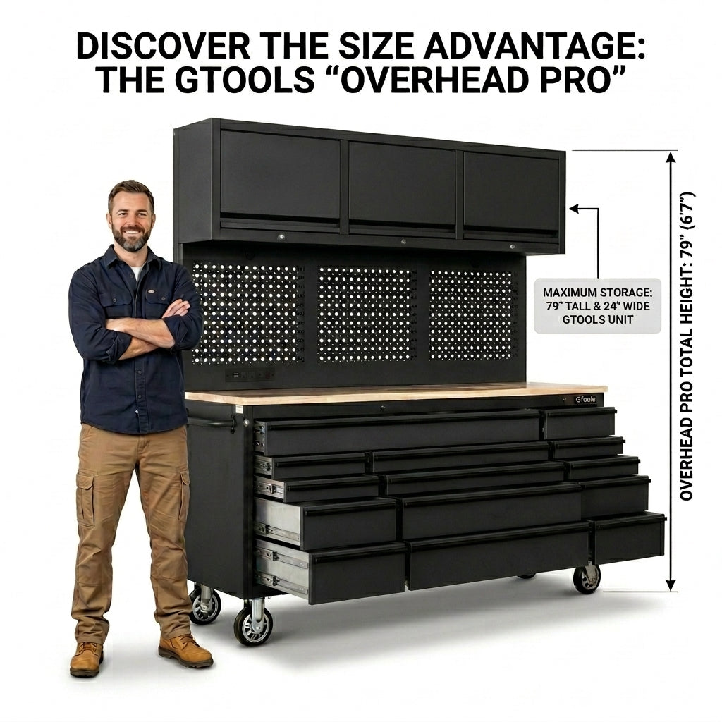 Overhead Pro 72" Rolling Tool Chest | 79" Tall | 24" Deep | 14 Drawers | Overheads | Pegboard & Power Strip