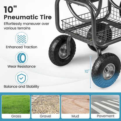 Garden Hose Reel Cart 300 Feet Large Capacity with 4 Wheels and Storage Basket-Gray