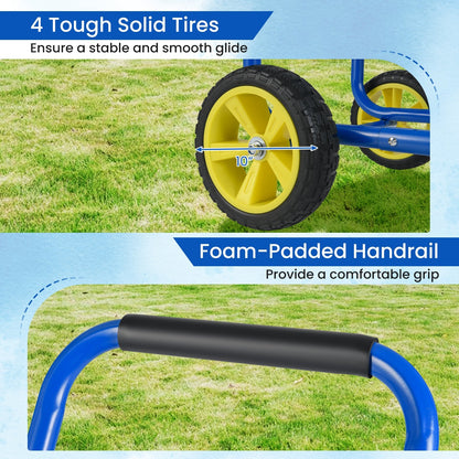 Garden Hose Reel Cart Metal Hose Cart with 4 Wheels and Storage Basket