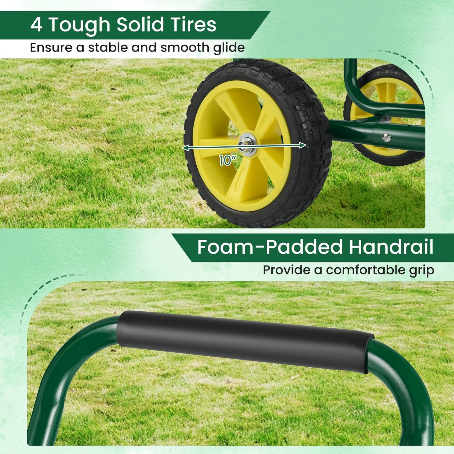Garden Hose Reel Cart Metal Hose Cart with 4 Wheels and Storage Basket