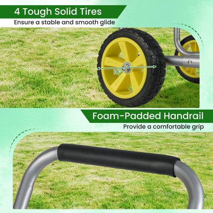 Garden Hose Reel Cart Metal Hose Cart with 4 Wheels and Storage Basket