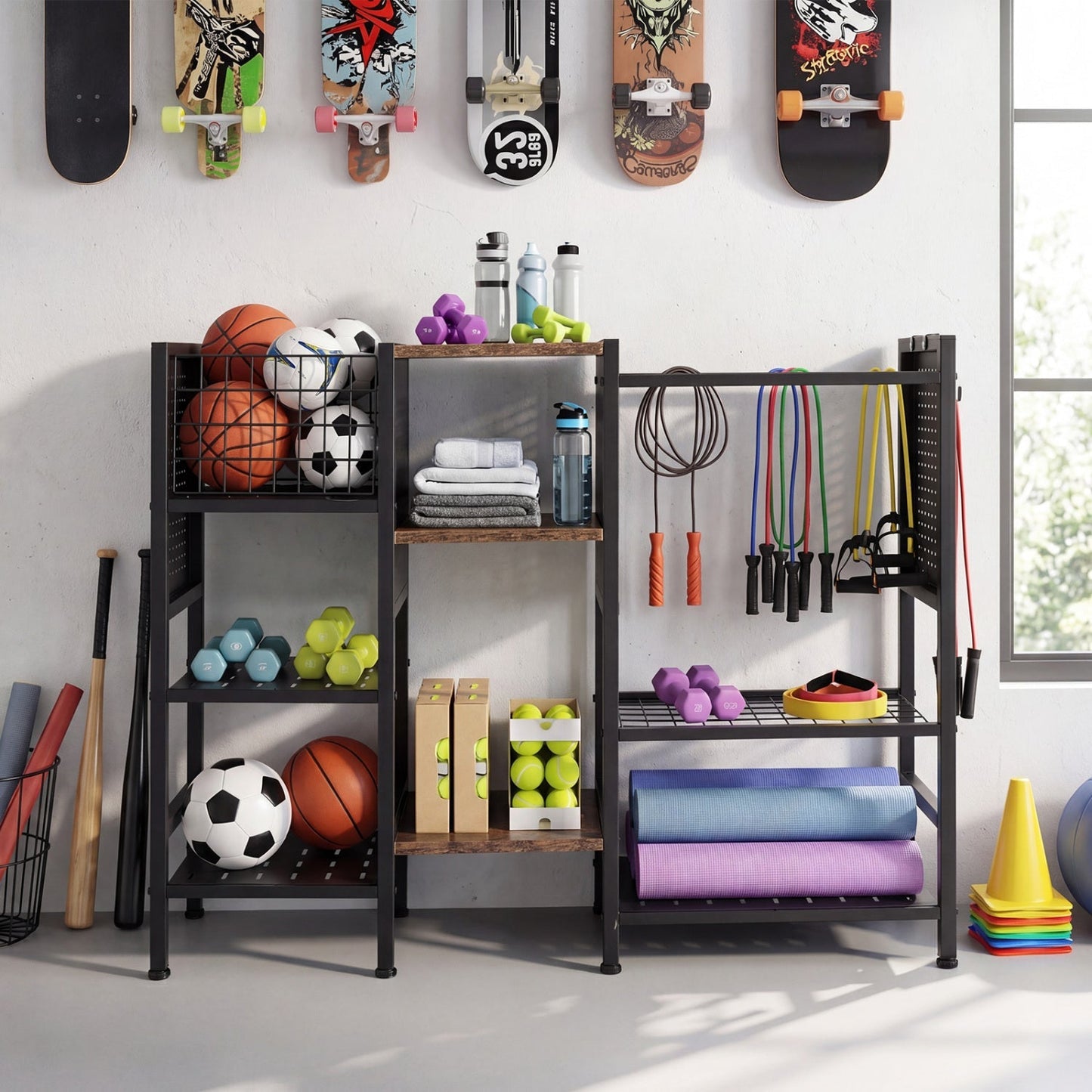 Garden Tool Organizer with Wooden Shelves for Garage and Shed