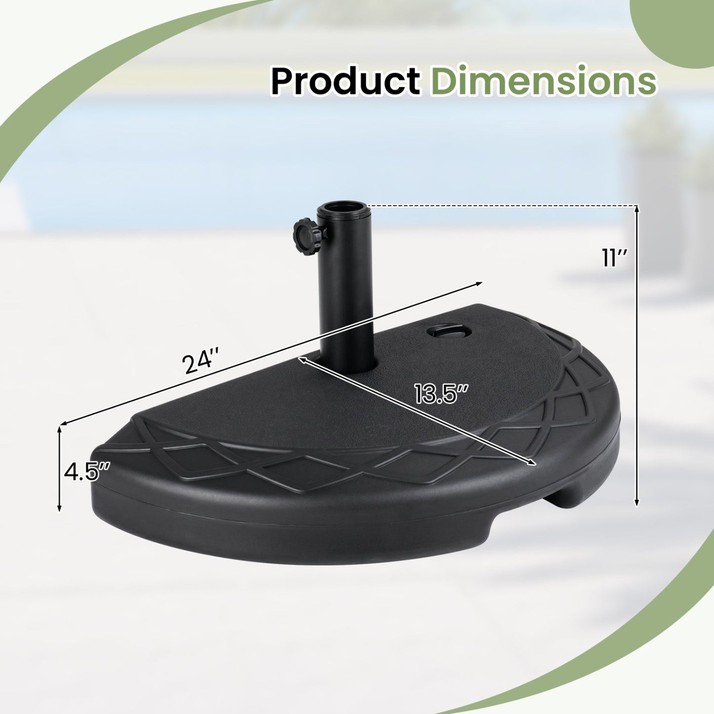 Half Round Patio Umbrella Base 44 lbs Water and Sand Fillable