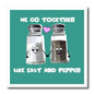 3dRose InspirationzStore Cute Food - We go Together Like Salt and Pepper - Cute Smiling Cartoon Condiments shakers in Love - Turquoise - Iron on Heat Transfers (ht_58327)