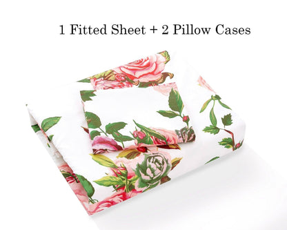 DaDa Bedding Pink Romantic Roses Floral Fitted Sheet Set