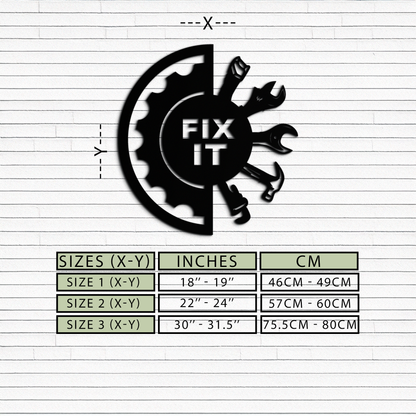 Fix It Tools Metal Wall Art – Industrial Gear & Hand Tools Silhouette Black Steel Decor for Garage or Workshop- KAF419