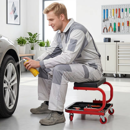 Mechanic Rolling Stool with Tool Trays and Magnetic Drawer