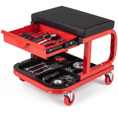 Mechanic Rolling Stool with Tool Trays and Magnetic Drawer